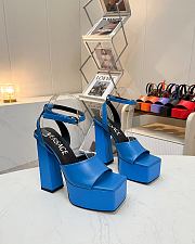Fortok Versace Medusa Aevitas Satin Platform Sandals Blue Heels 14cm, Platform 5 cm - 1