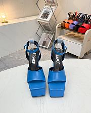Fortok Versace Medusa Aevitas Satin Platform Sandals Blue Heels 14cm, Platform 5 cm - 6