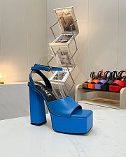 Fortok Versace Medusa Aevitas Satin Platform Sandals Blue Heels 14cm, Platform 5 cm - 5