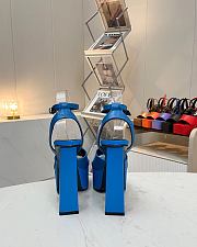 Fortok Versace Medusa Aevitas Satin Platform Sandals Blue Heels 14cm, Platform 5 cm - 4