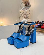 Fortok Versace Medusa Aevitas Satin Platform Sandals Blue Heels 14cm, Platform 5 cm - 3