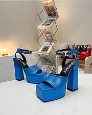 Fortok Versace Medusa Aevitas Satin Platform Sandals Blue Heels 14cm, Platform 5 cm - 2