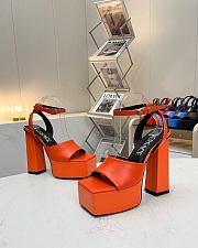Fortok Versace Medusa Aevitas Satin Platform Sandals Orange Heels 14cm, Platform 5 cm - 6