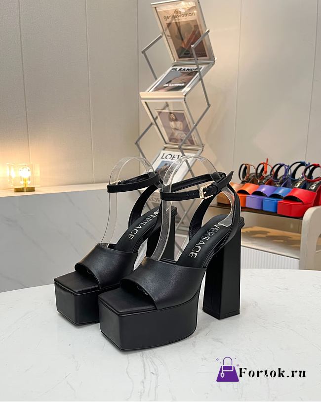 Fortok Versace Medusa Aevitas Satin Platform Sandals Black Heels 14cm, Platform 5 cm - 1
