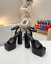Fortok Versace Medusa Aevitas Satin Platform Sandals Black Heels 14cm, Platform 5 cm - 6