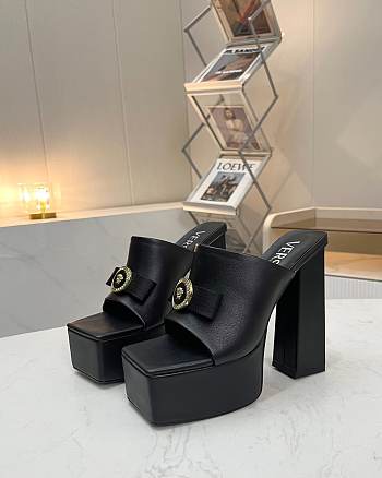 Fortok Versace Women's Sandals Black Heels Logo 14 cm, Platform 5cm