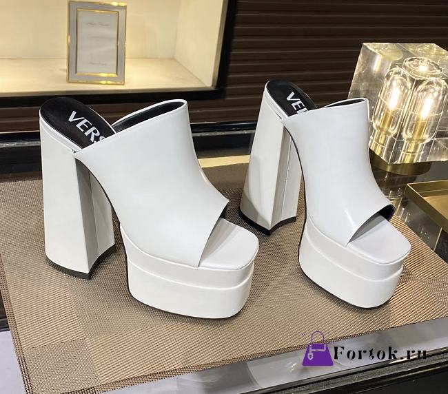 Fortok Versace Women's Sandals White Heels 14 cm, Platform 5cm - 1