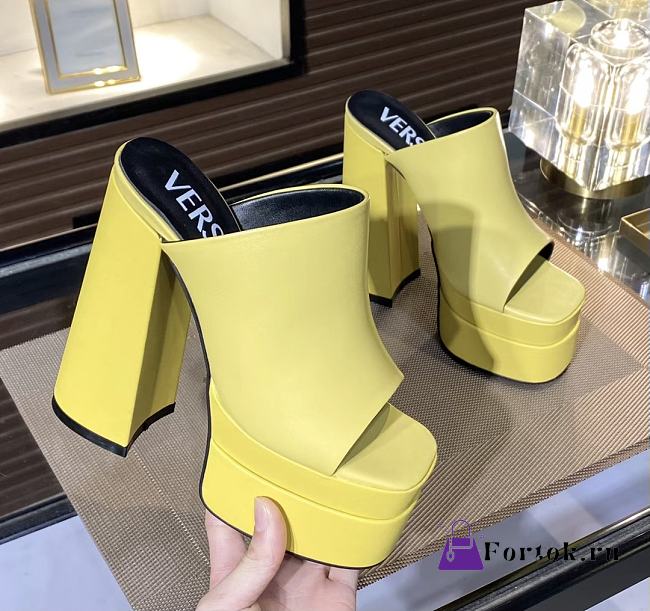 Fortok Versace Women's Sandals Yellow Heels 14 cm, Platform 5cm - 1