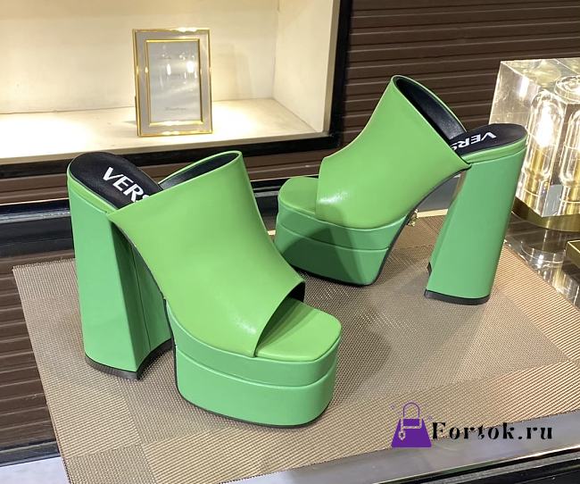 Fortok Versace Women's Sandals Green Heels 14 cm, Platform 5cm - 1