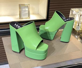 Fortok Versace Women's Sandals Green Heels 14 cm, Platform 5cm