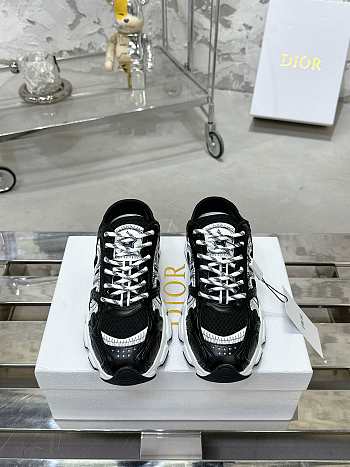 Fortok Dior Chrono Sneaker Black Mesh with White Laminated Leather-Effect Panels