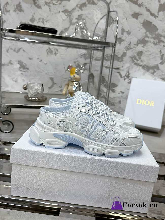 Fortok Dior Chrono Sneaker Blue Mesh with White Laminated Leather-Effect Panels - 1