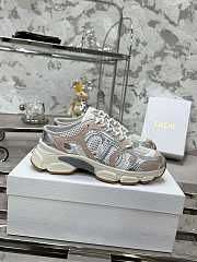 Fortok Dior Chrono Sneaker Brown Mesh with Silver-tone Laminated Leather-Effect Panels - 1