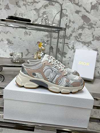 Fortok Dior Chrono Sneaker Brown Mesh with Silver-tone Laminated Leather-Effect Panels