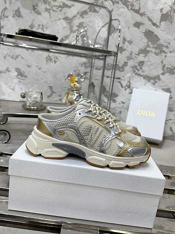 Fortok Dior Chrono Sneaker Gold-tone Mesh with Silver-tone Laminated Leather-Effect Panels