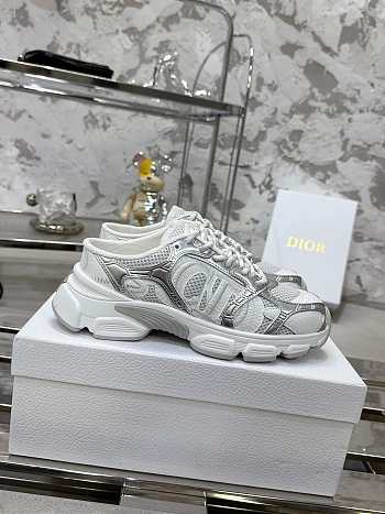Fortok Dior Chrono Sneaker White Mesh with Silver-tone Laminated Leather-Effect Panels