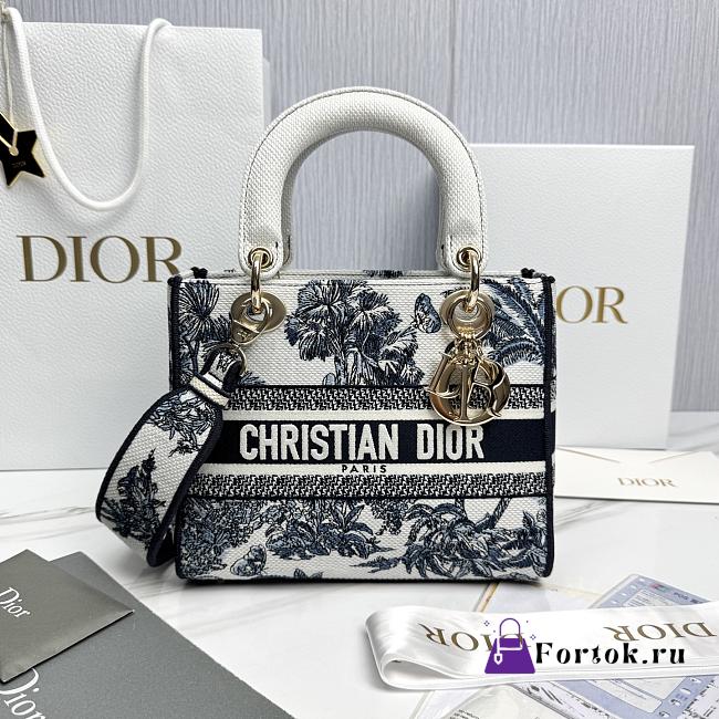 Fortok Dior D-Lite Trees White Navy Blue Canvas 24x20x11cm - 1