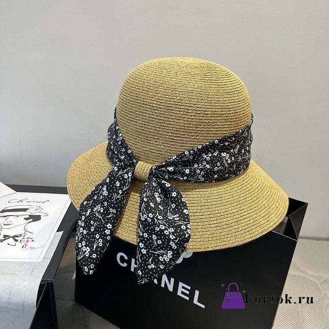 Fortok Dior Beach Bucket Hat Raffia Black Ribbon - 1