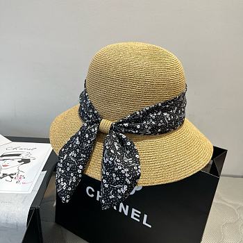 Fortok Dior Beach Bucket Hat Raffia Black Ribbon