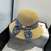 Fortok Dior Beach Bucket Hat Raffia Blue Ribbon - 1