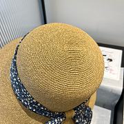 Fortok Dior Beach Bucket Hat Raffia Blue Ribbon - 5