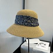 Fortok Dior Beach Bucket Hat Raffia Blue Ribbon - 6