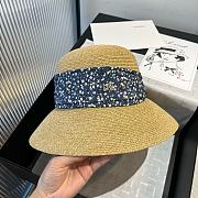 Fortok Dior Beach Bucket Hat Raffia Blue Ribbon - 3