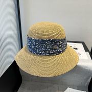 Fortok Dior Beach Bucket Hat Raffia Blue Ribbon - 4