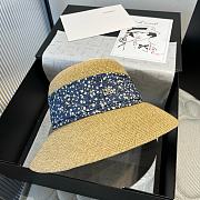 Fortok Dior Beach Bucket Hat Raffia Blue Ribbon - 2