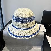 Fortok Celine Bucket Hat Raffia White Blue  - 1