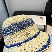 Fortok Celine Bucket Hat Raffia White Blue  - 6