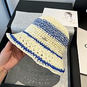Fortok Celine Bucket Hat Raffia White Blue  - 5