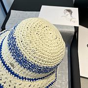 Fortok Celine Bucket Hat Raffia White Blue  - 4
