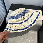 Fortok Celine Bucket Hat Raffia White Blue  - 3