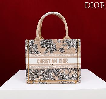 Fortok Dioriviera Small Dior Book Tote Beige and White Toile de Jouy Palms Embroidery 26*22*8cm