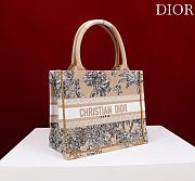 Fortok Dioriviera Small Dior Book Tote Beige and White Toile de Jouy Palms Embroidery 26*22*8cm - 3