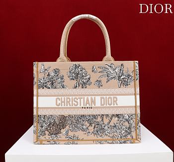 Fortok Dioriviera Medium Dior Book Tote Beige and White Toile de Jouy Palms Embroidery 36*28*16cm