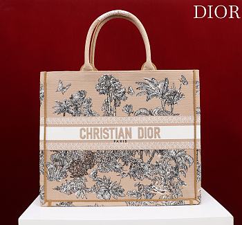 Fortok Dioriviera Big Dior Book Tote Beige and White Toile de Jouy Palms Embroidery 41*35*18cm