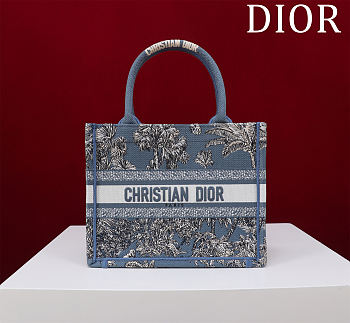 Fortok Dior Dioriviera Small Dior Book Tote Celestial Blue and White Toile de Jouy Palms Embroidery 26*22*8cm