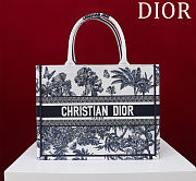Fortok Dior Dioriviera Medium Dior Book Tote White and Navy Blue Toile de Jouy Palms Embroidery 36*28*16cm - 1