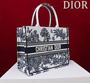 Fortok Dior Dioriviera Medium Dior Book Tote White and Navy Blue Toile de Jouy Palms Embroidery 36*28*16cm - 4