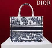 Fortok Dior Dioriviera Medium Dior Book Tote White and Navy Blue Toile de Jouy Palms Embroidery 36*28*16cm - 3