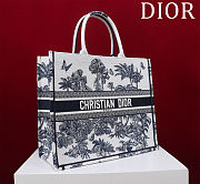 Fortok Dior Dioriviera Big Dior Book Tote White and Navy Blue Toile de Jouy Palms Embroidery 41*35*18cm - 4