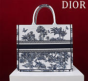 Fortok Dior Dioriviera Big Dior Book Tote White and Navy Blue Toile de Jouy Palms Embroidery 41*35*18cm - 3