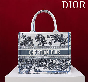 Fortok Dior Dioriviera Medium Dior Book Tote White and Blue Toile de Jouy Palms Embroidery 36*28*16cm