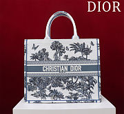 Fortok Dior Dioriviera Big Dior Book Tote White and Blue Toile de Jouy Palms Embroidery 41*35*18cm - 1