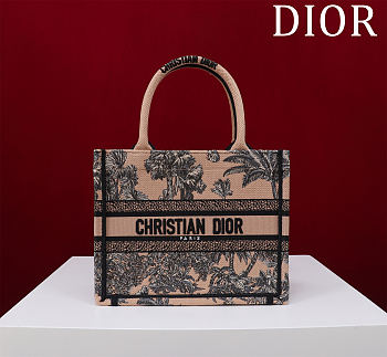 Fortok Dioriviera Small Dior Book Tote Beige Toile de Jouy Palms Embroidered Raffia 26*22*8cm