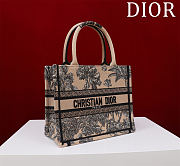 Fortok Dioriviera Small Dior Book Tote Beige Toile de Jouy Palms Embroidered Raffia 26*22*8cm - 3
