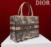 Fortok Dioriviera Medium Dior Book Tote Beige Toile de Jouy Palms Embroidered Raffia 36*28*16cm - 3