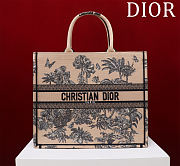Fortok Dioriviera Large Dior Book Tote Beige Toile de Jouy Palms Embroidered Raffia 41*35*18cm - 1
